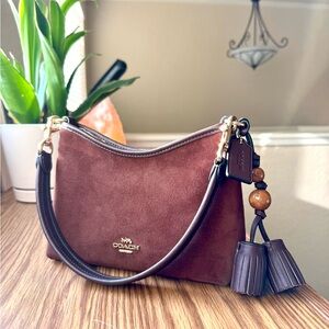 Coach Laurel Small Shoulder Bag with Tassel CCF14 Suede/Vintage Brown/Maple
